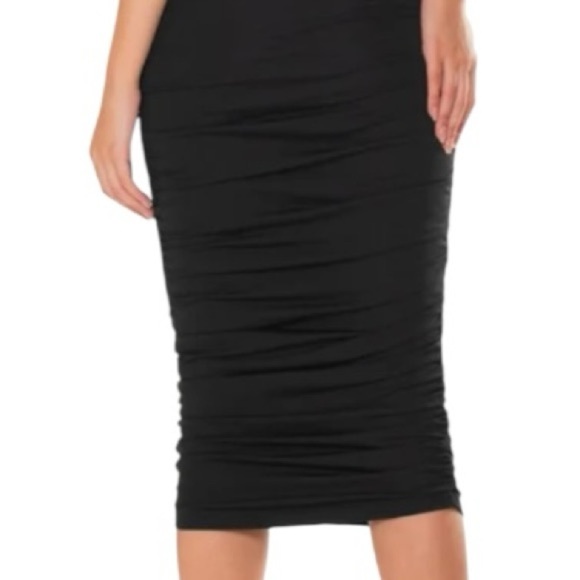 OW Collection Ezra Dress Black Ruched Midi Size L - Picture 12 of 12